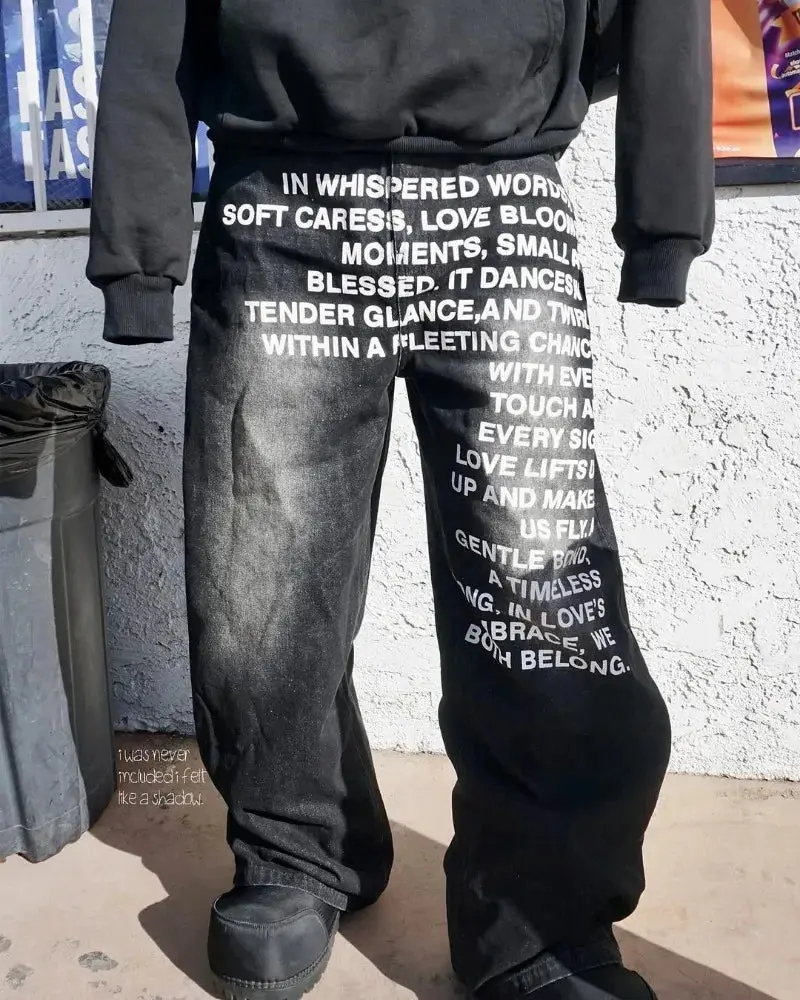 Graphic Text Print Baggy Denim Jeans