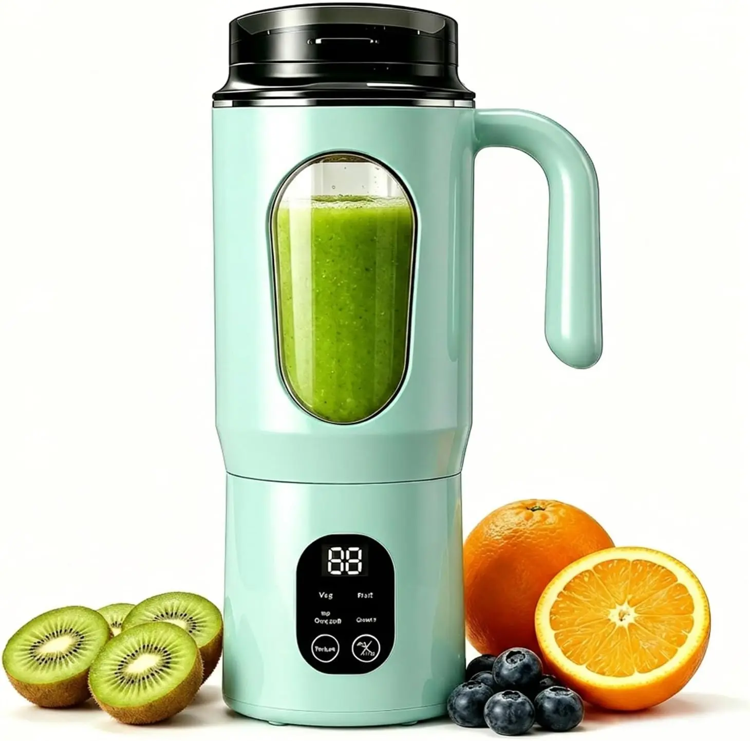 580ML Portable Blender with LED Display, 12-Blade USB-C Rechargeable Travel Blender with Handle & Extra Lid,  Food Grade BPA-Free, Self-Cleaning Ice Crusher for Smoothies，Ideal for Kitchen, Office, Gym & Outdoor Sports