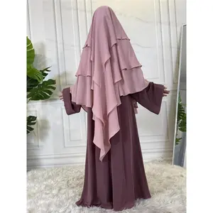 Women’s solid tiered khimar, simple modest long khimar for daily wear, new trendy casual soft comfortable khimar for women, Arabic clothing accessories