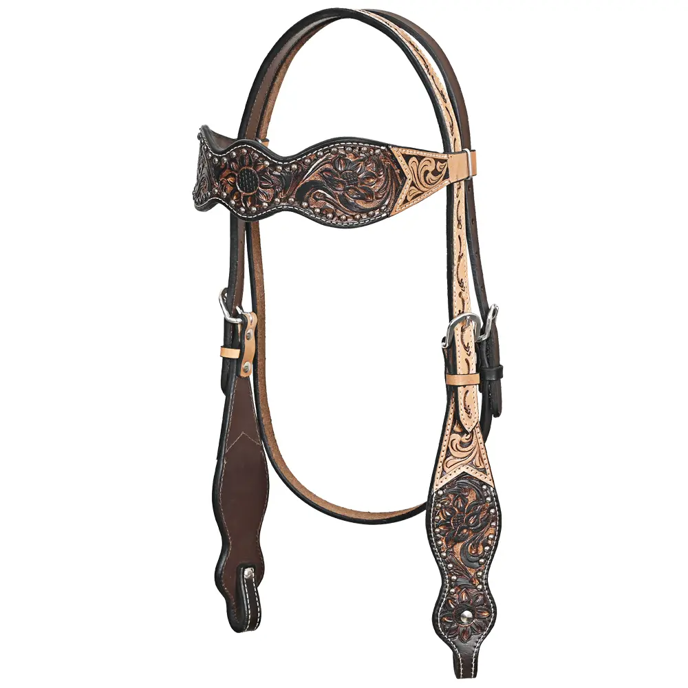 HILASON Western Horse Headstall American Leather Brown | for Horses