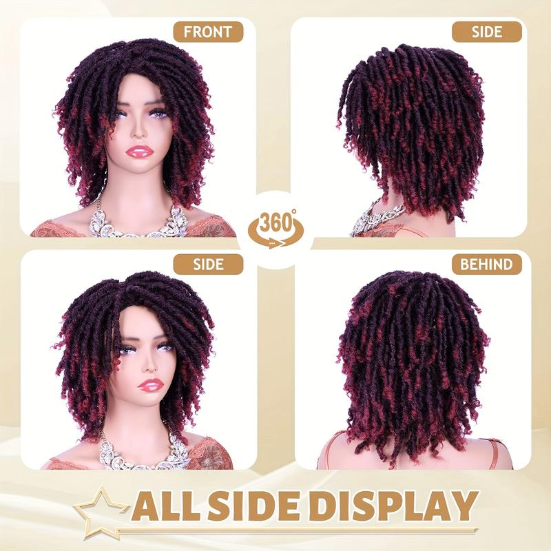 Dreadlock Wig Short Twist Burgundy Wig For Black Women And Afro Curly Synthetic Dreads Wig Ombre Burgundy Side Part Wig Afro Bomb Curly Wig Twist Out Wig Kinky Synthetic Full Wigs For Black Women Christmas Cosplay Wigs