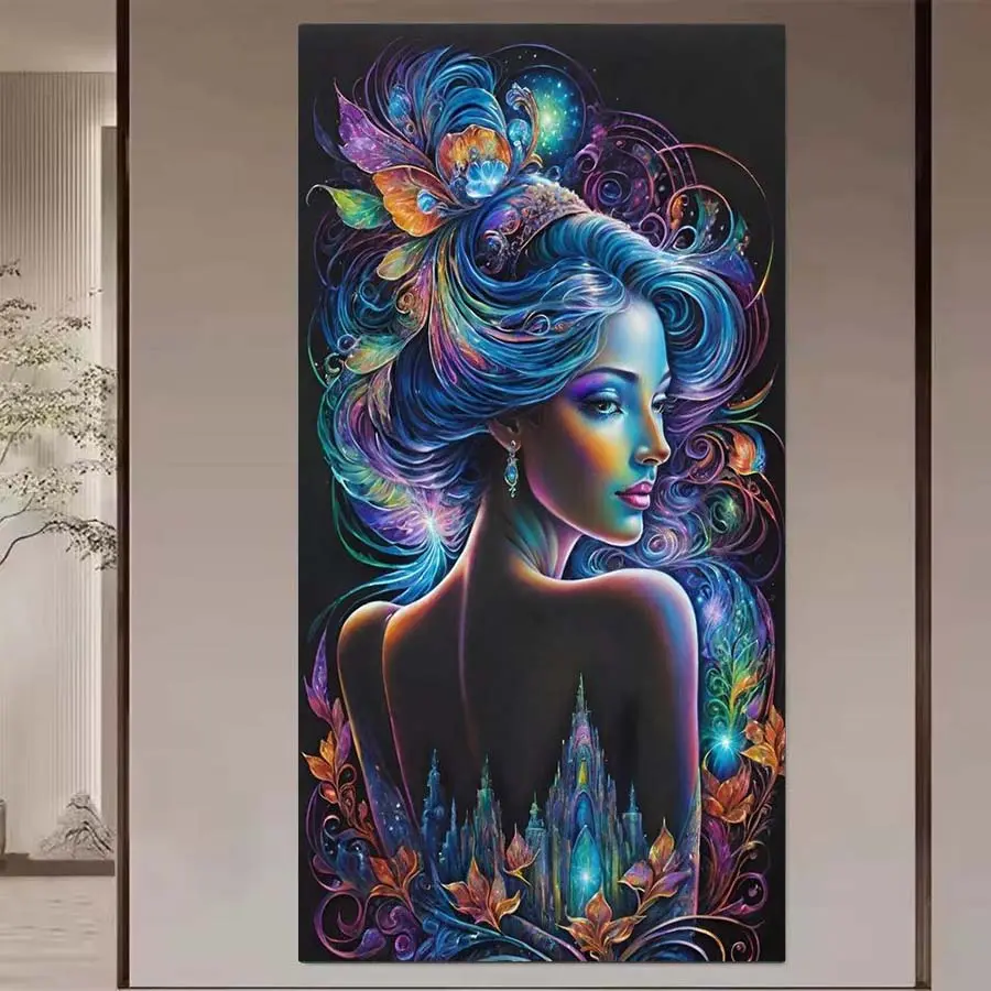 1 set of DIY diamond painting kit, 5D diamond art set, DIY decoration colorful mandala, dreamy castle, brilliant hair accessories. Diamond painting kit with full round diamonds, mosaic, diamond art, DIY home decoration, suitable for Christmas.