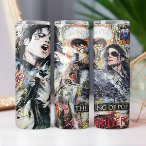 Michael Jackson King Of Pop 20oz & 40oz Skinny Tumbler, Retro Music Legend Stainless Steel Travel Mug, Concert Collage Design, Gift For Pop Music Fans