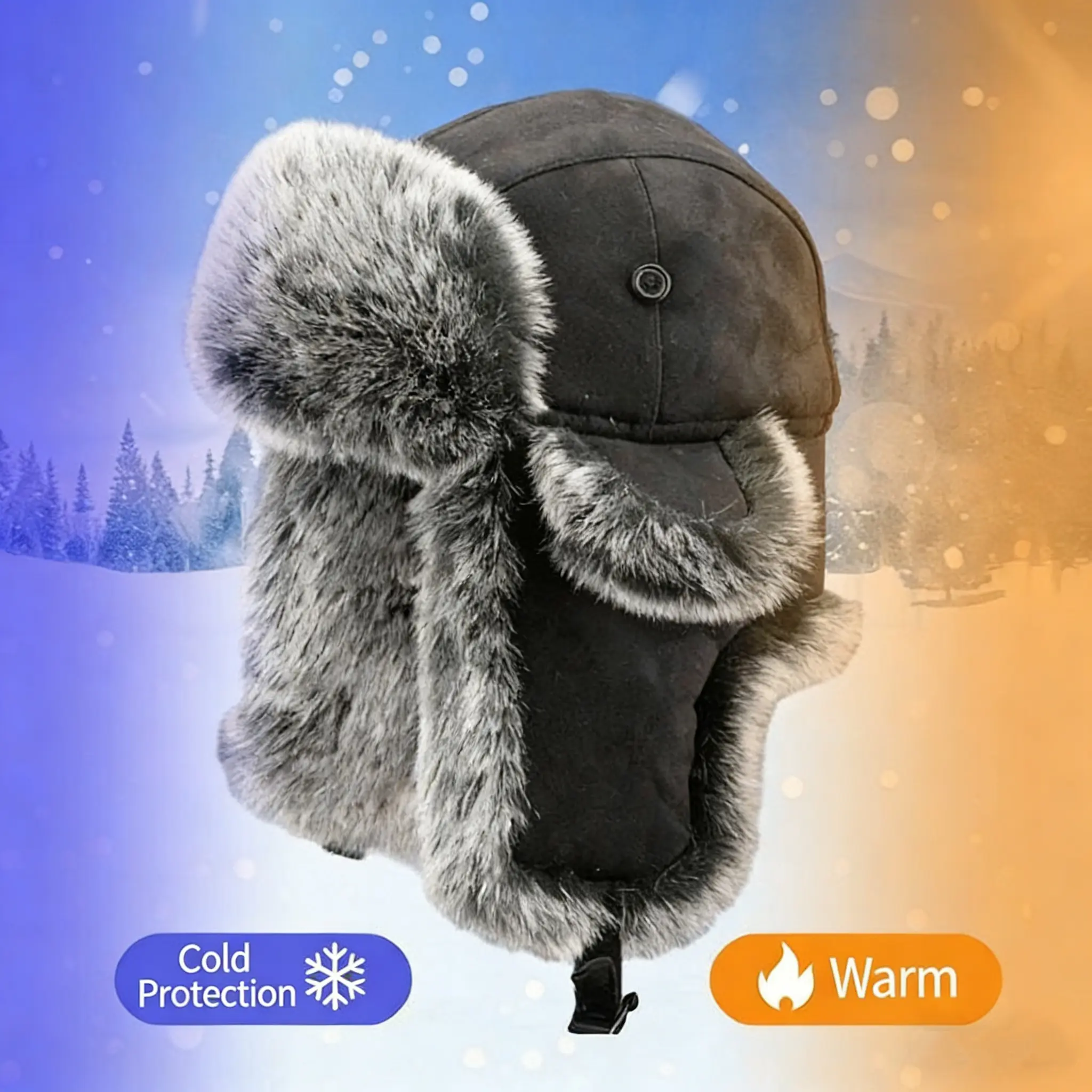 Men's Winter Ushanka Earflap Trooper Hat Aviator Windproof Hat Faux Fur Warm Hat Ski Beanies Cap Berets Skull caps