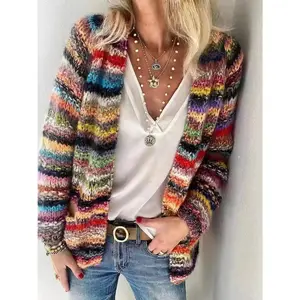 SCACTO Women'S Large Colorful Pattern Cardigan - Fun Bright Y2K Style Open Front Sweater