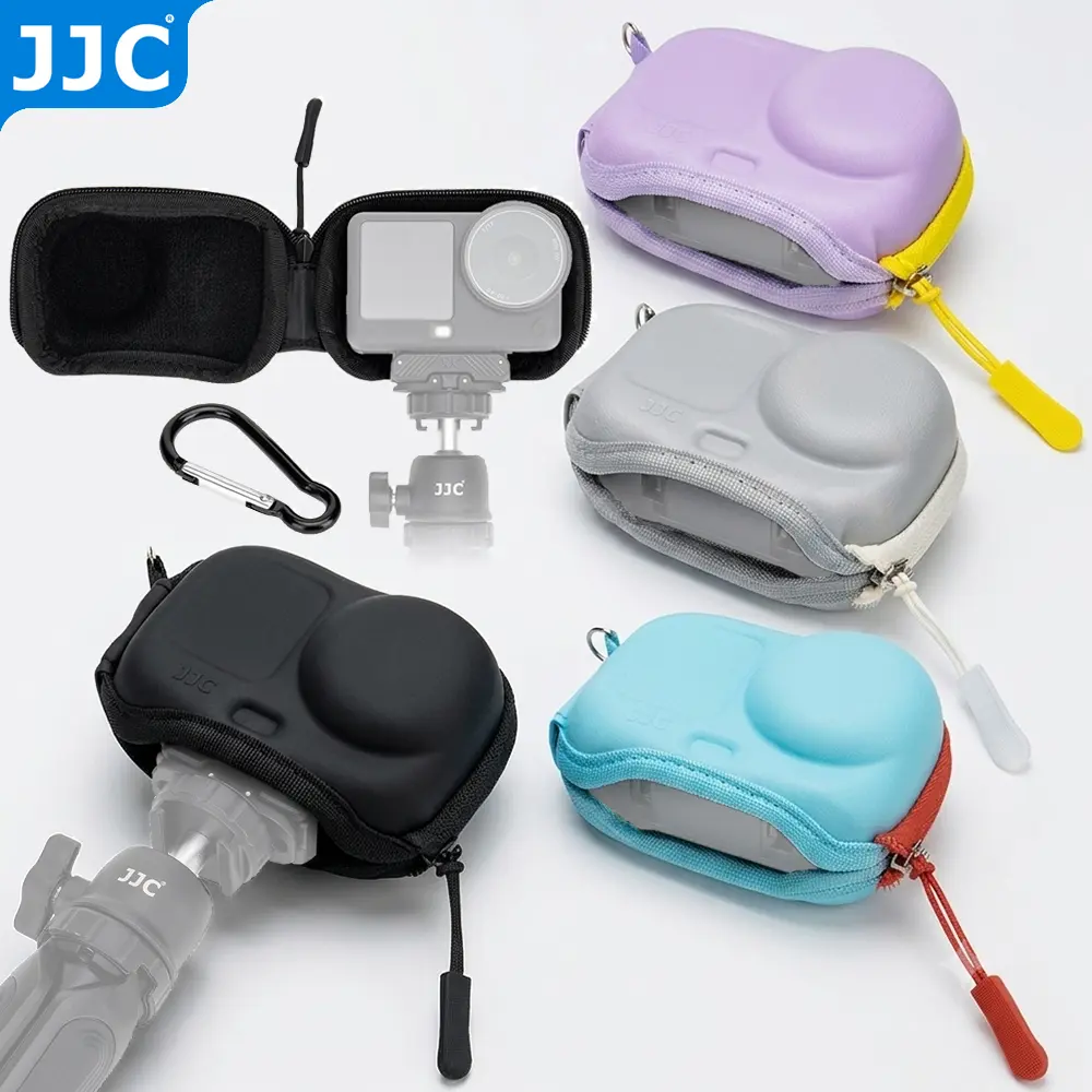 JJC Portable EVA Hard Shell Lens Cover for Osmo Action 6/5 Pro/4/3/Xtra Edge, Dustproof Shockproof Semi-Open Zippered Case with Backpack-Mount Carabiner & Protector for Selfie Camera Accessories