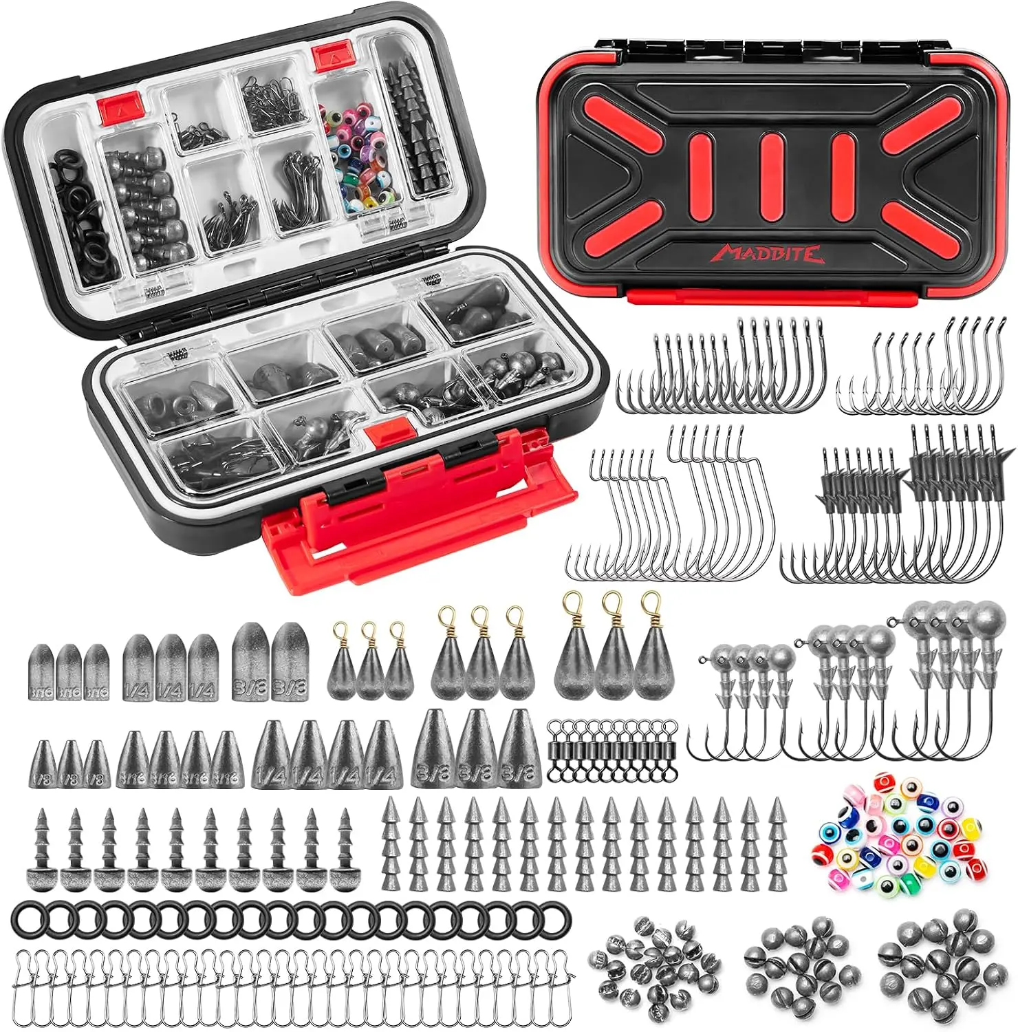 KastKing MadBite Fishing Kit –265PCS Complete Tackle Set with Hooks, Sinkers, Bobbers & Storage Box for Bass, Trout & Panfish Fishing Practice Casting Lure