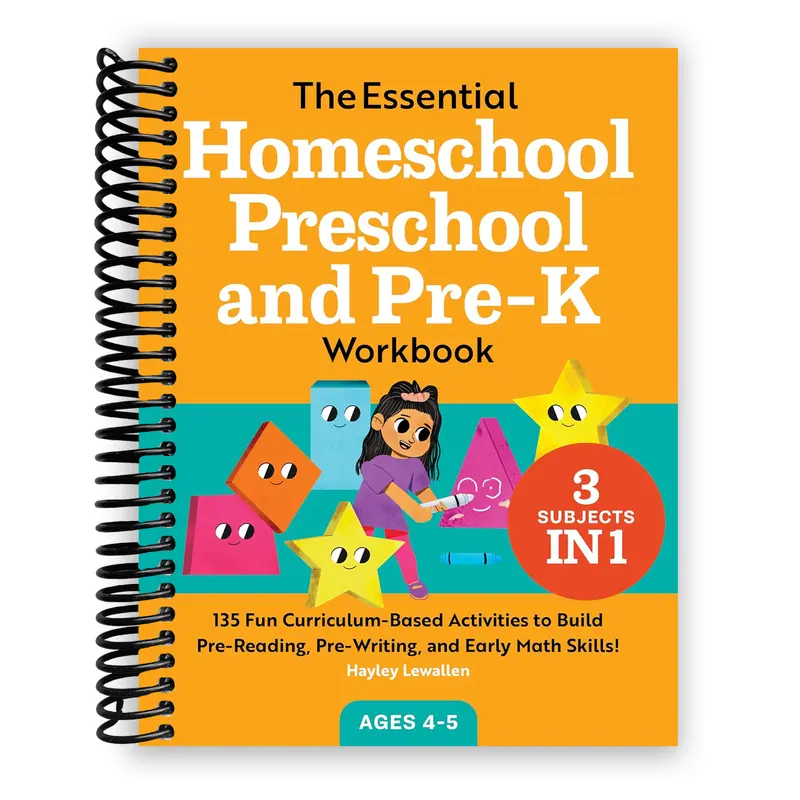 Homeschool Preschool Learning Book: Spiral-Bound Essential Activity Book with 135 Curriculum-Based Tasks for Pre-Reading, Pre-Writing, Math Basics Boost, Checklist Progress, Flat-Lay Ease & Kindergarten Workbooks