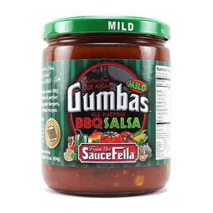 Gumbas Mild BBQ Salsa - Gluten-Free & 100% Natural All-Purpose Salsa for Dipping & Topping - 16 oz Jar - Perfect for Tortilla Chips, Burgers, Hot Dogs, Grilled Chicken, & Crockpot Recipes