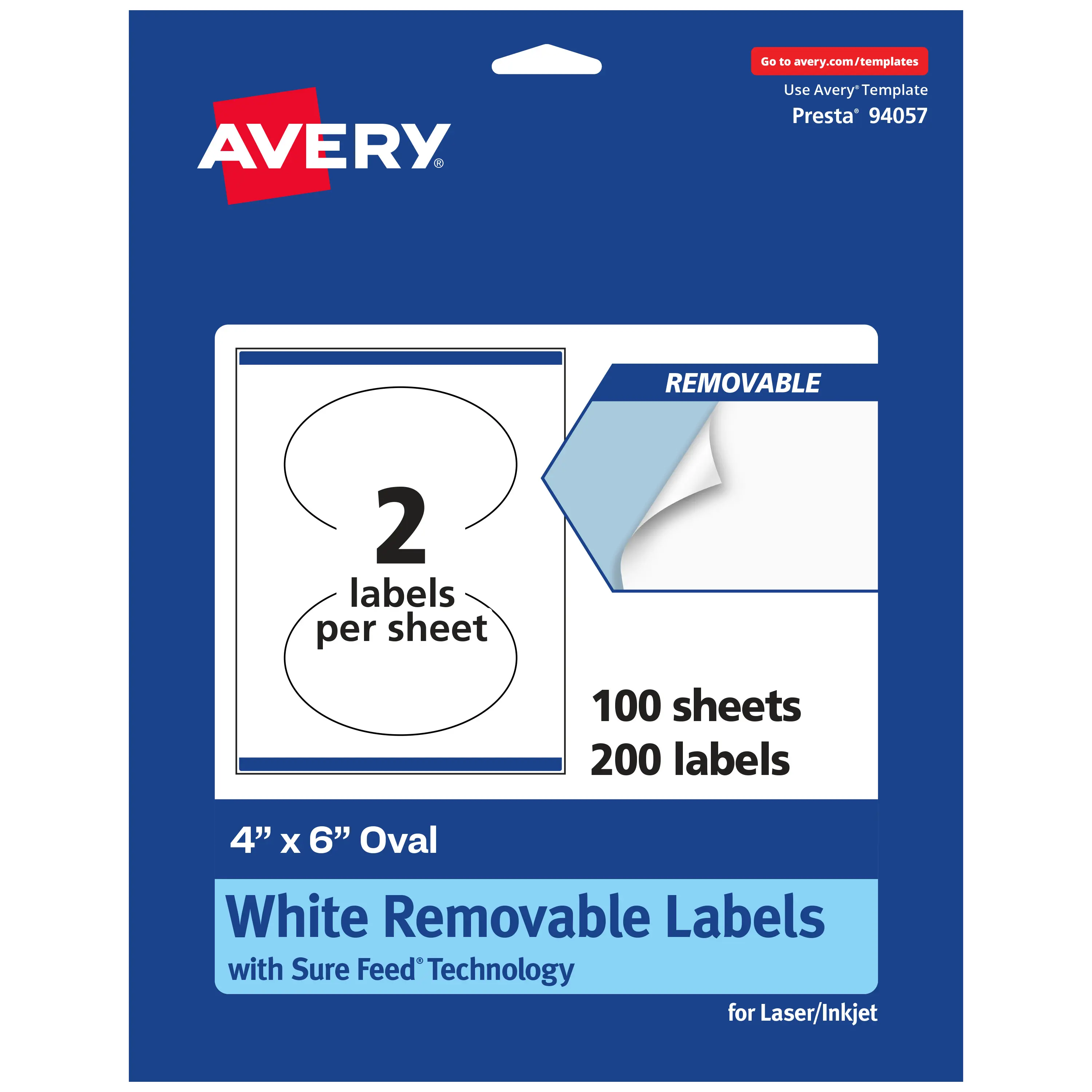 Avery Matte White Removable Oval Labels with Sure Feed Technology, Print-to-the-Edge, 4" x 6"