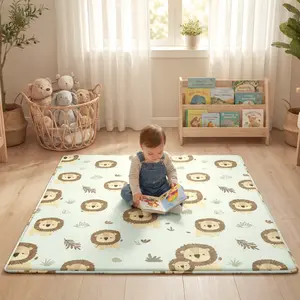 PapaMat 1.5" Thick Premium Baby Floor Play Mat, 50x50 Padded Memory Foam Mat, Tummy Time Crawling Playmat for Nursery Playroom Classroom, Space Adventure