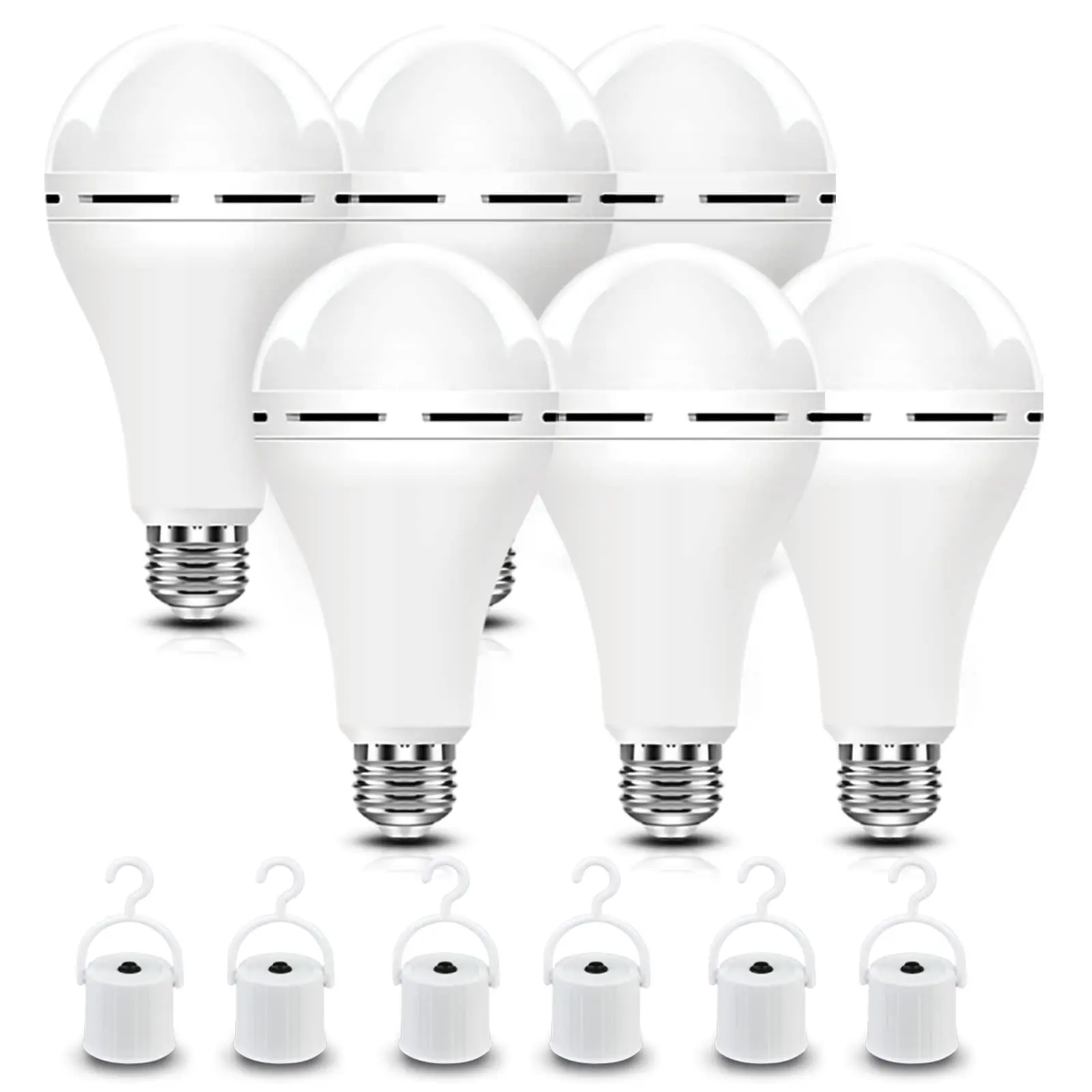 Rechargeable LED Emergency Light Bulb with Hook - 60W Equiv., 1200mAh Battery Backup, Daylight for Kitchen Power Outages & Daily Use