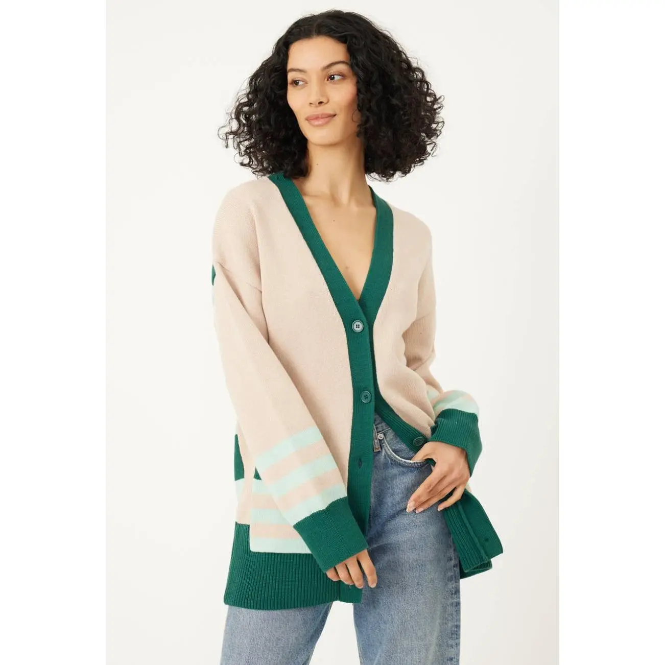 Stitches + Stripes Parker Cardigan  - Oatmeal Multi Color