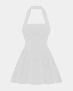 White halter contour a-line mini dress valentine  outfit white  graduation  dress