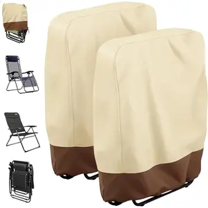 2 Pack Zero Gravity Folding Chair Cover 420D Outdoor Folding Recliner Chair Covers Waterproof Patio Lawn Furniture Protector 32" x 37" Beige