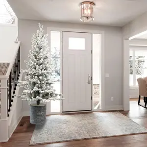 Full of atmosphere Realistic, visually stunning 4.5ft flocked Christmas tree with pot base, 150 warm white LED lights, 720 tips, PE+PVC branches with 19 pine cones – Small pre-lit Christmas tree for tabletop, entryway or home decoration
