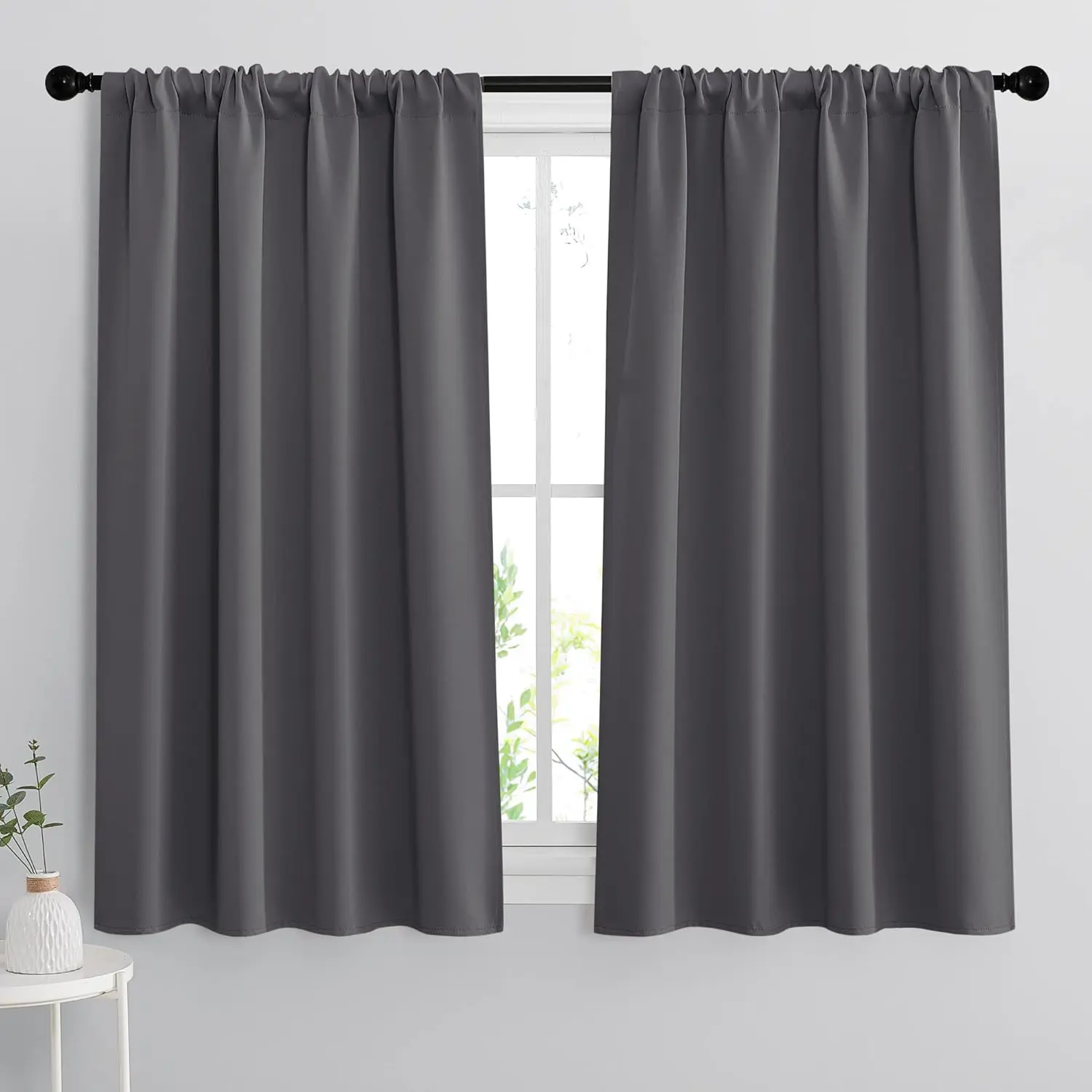 Grey Blackout Curtains, Simple Solid Pair Set for Small Windows, Thermal Insulated & Noise Reducing Decor for Bedroom, 42 x 45 Inches, Window Covering, Small Size, Simple Look, 42 Inches Wide X 45 Inches Long