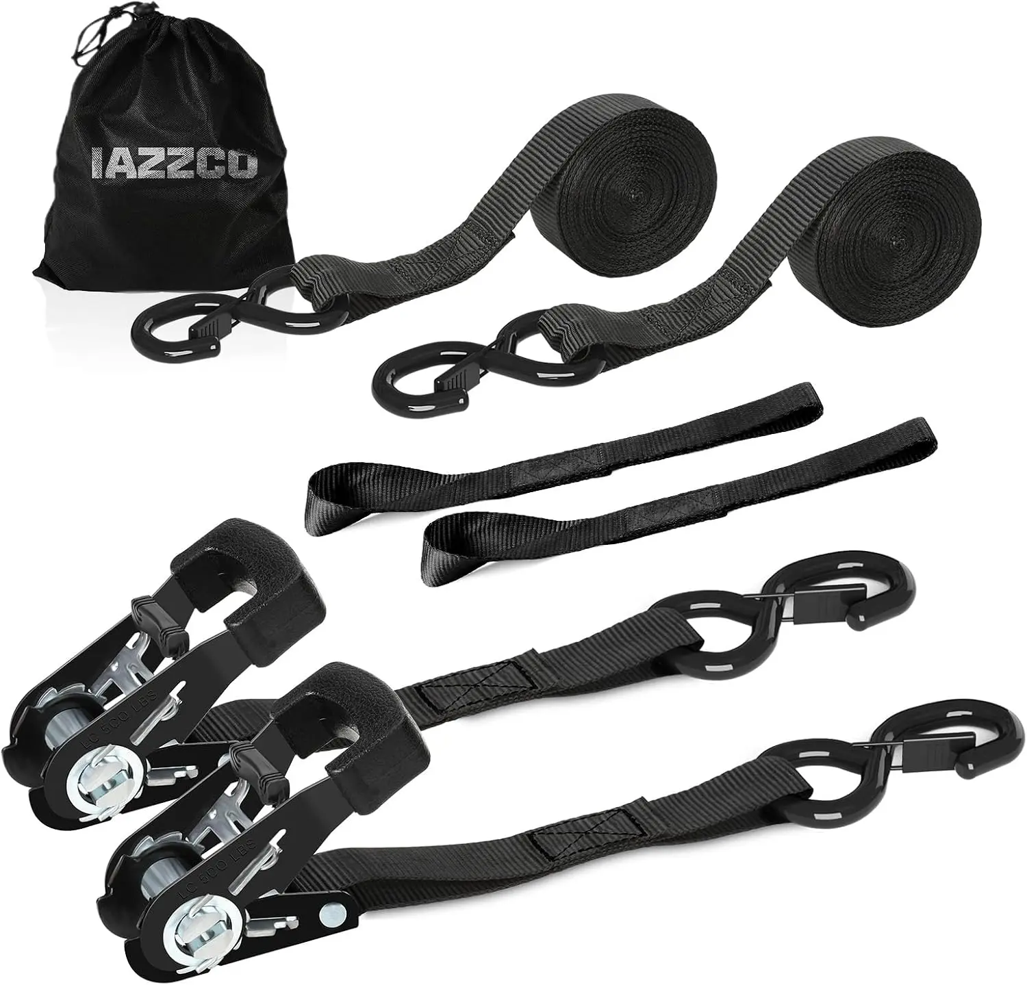 Ratchet Straps Tie Down Set 1 in x15 Ft 1800lb Break Strength - 2Pack | Heavy Duty Securing Strap with Coated S Hooks, for Motorcycle, Kayak, Trailer, Truck, Scratch-Free Soft Loops, Storage Bag