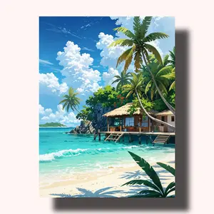 DIY Paint by Numbers Kit - Tropical Beach Palm Shore Canvas Art, Beginner Friendly, Coastal Vibes Decor, Southeast Asian Themed Home Gift (Toys & Hobbies DIY Painting Supplies)