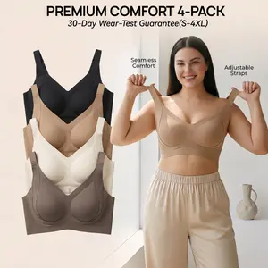 4PCS Seamless Push-Up Jelly Bra | Plus Size Wire-Free Ribbed Everyday T-Shirt Bralette | High Stretch, Ultimate Lift & Soft Sleep Comfort Underwear (M-4XL)