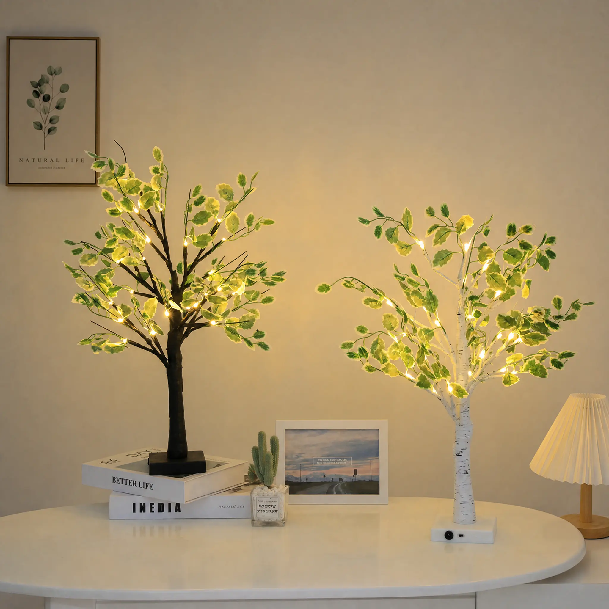 Creative Simulation Green Leaf Potted Plant Lamp-A Small Luminous Night Lamp for Home Desktop Decoration