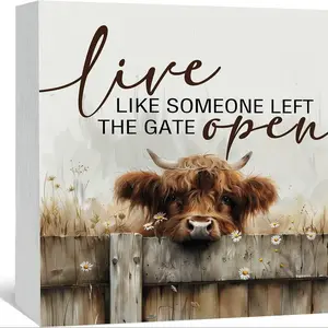 Highland Cow Sign, Rustic Farmhouse Western Animal Decor, Rustic Design, Home Decoration, Office Kitchen Bedroom Wall Art, Highland Cow Gift for Women, Home Decor Products, Home Decor Gifts, Decor Signs