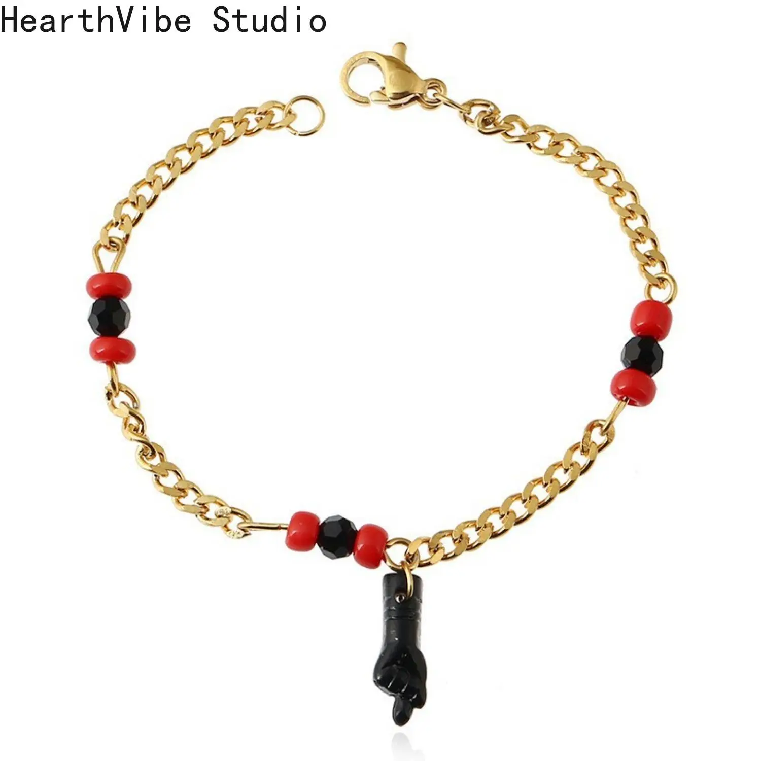 Women's Adjustable Braided Cord Sports Wristband with Black Charms Bracelet, Lucky Azabache Hand Charm, Giftable for Sports & Outdoor Use, Female