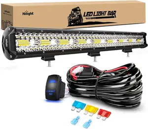 Nilight 26 Inch 540W LED Light Bar Triple Row Flood Spot Combo 50000LM Driving Boat Led Off Road Lights with 12V On/Off 5 Pin Rocker Switch 14 AWG Wiring Harness Kit rocker switch  dealsforyoudays