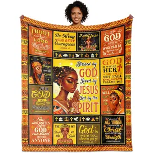 African American Religious Gift for Woman, Christian Prayer Blanket 60"X50", Christian Gifts Blankets for Women Faith, Afro Bible Verse Present
