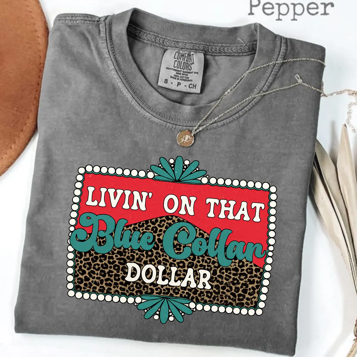 Comfort Colors Blue Collar Dollar Shirt, Livin On That Blue Collar Dollar Tee, Vintage Leopard Print Western Shirt, Country Girl Rodeo Fashion Gift