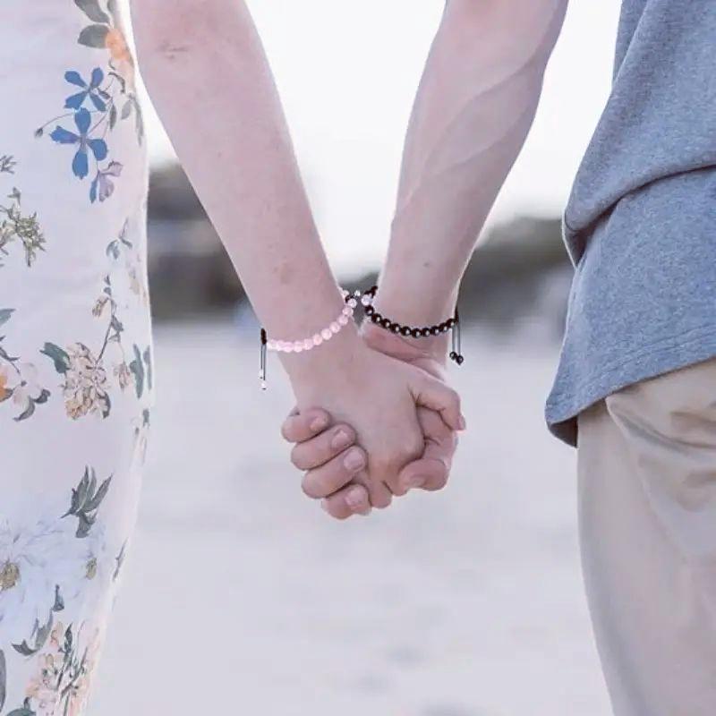 4pcs Couple Friendship Bracelets | Rising Magnetic Sun Moon Design, 4PCS Synthetic Jade Stone Beaded Set, Meaningful Matching Style for Partners, Besties & Long Distance Bonds