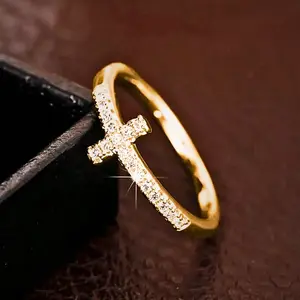 Retro Bohemian Cross Ring – Sparkling CZ Wedding Jewelry for Women