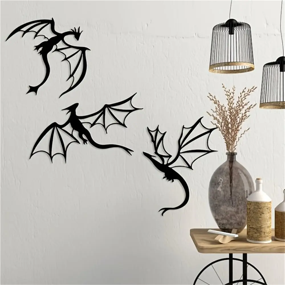 Dragon Pattern Wall Art, 3 Counts/set Unique Dragon Motifs Decorative Iron Dragon Wall Decor, Iron Decorations, Wall Hanging Ornament, Wall Decor for Home Living Room Bedroom, Stickers, Gift