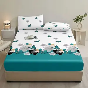 3pcs Butterfly Dream Boho Bedding Set, Soft Breathable Mattress Protector, Floral Sheets, Pillowcases Without Pillows, Home Bedroom Use, All Seasons