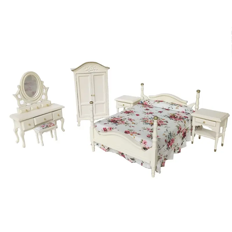 Romantic Milk White Bedroom Furniture Set 1:12 BJD Dollhouse Miniature, Perfect Christmas New Year Gift