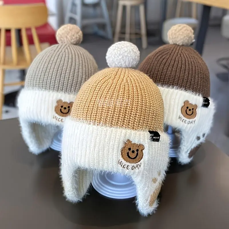 New1-Pack Knit Beanie Hat with Ear Flaps Youngsters Ages 1 - 3 Warm Winter Hat Cold Weather Soft Easy - On Design Ideal Christmas New Year's and Everyday Occasions Gift Toddlers Holiday Accessory