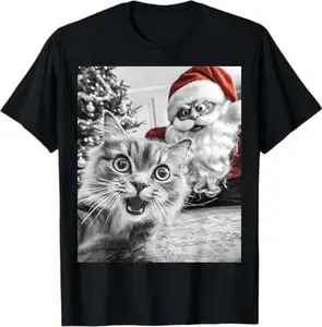 Funny Cat Selfie With Santa Christmas T-Shirt