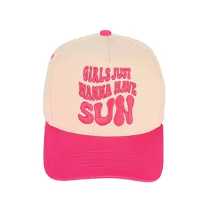 Girls Just Want to Have Sun Hot Pink Hat, Brightly Colored Hats, Front Text Hats