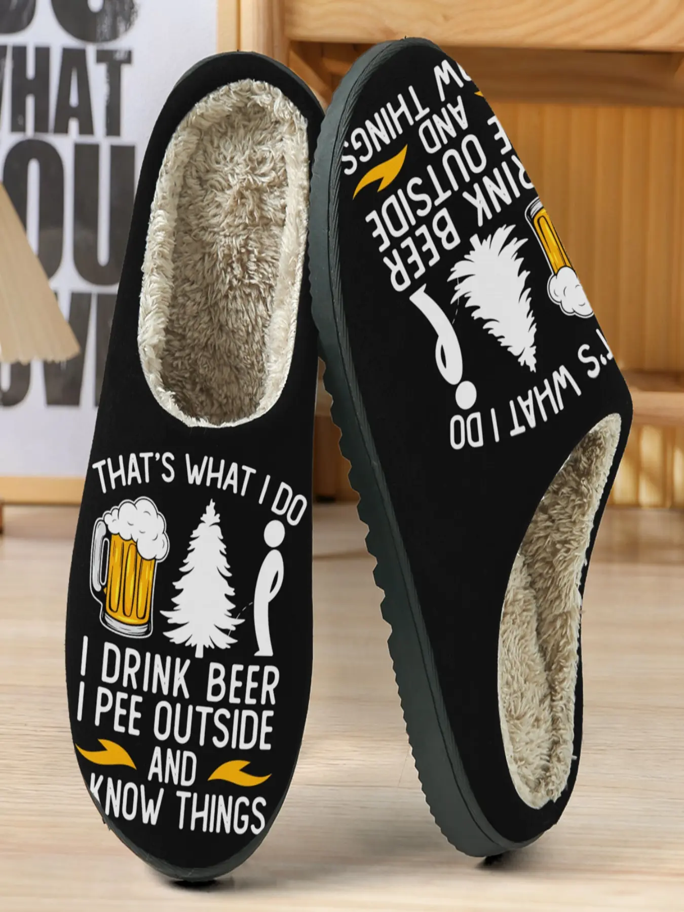 Beer Theme Cotton Slippers, Winter Trendy Foot Warmers, Plush Lining, Casual Home Wear, Perfect Gift for Friends, Comfortable and Fun