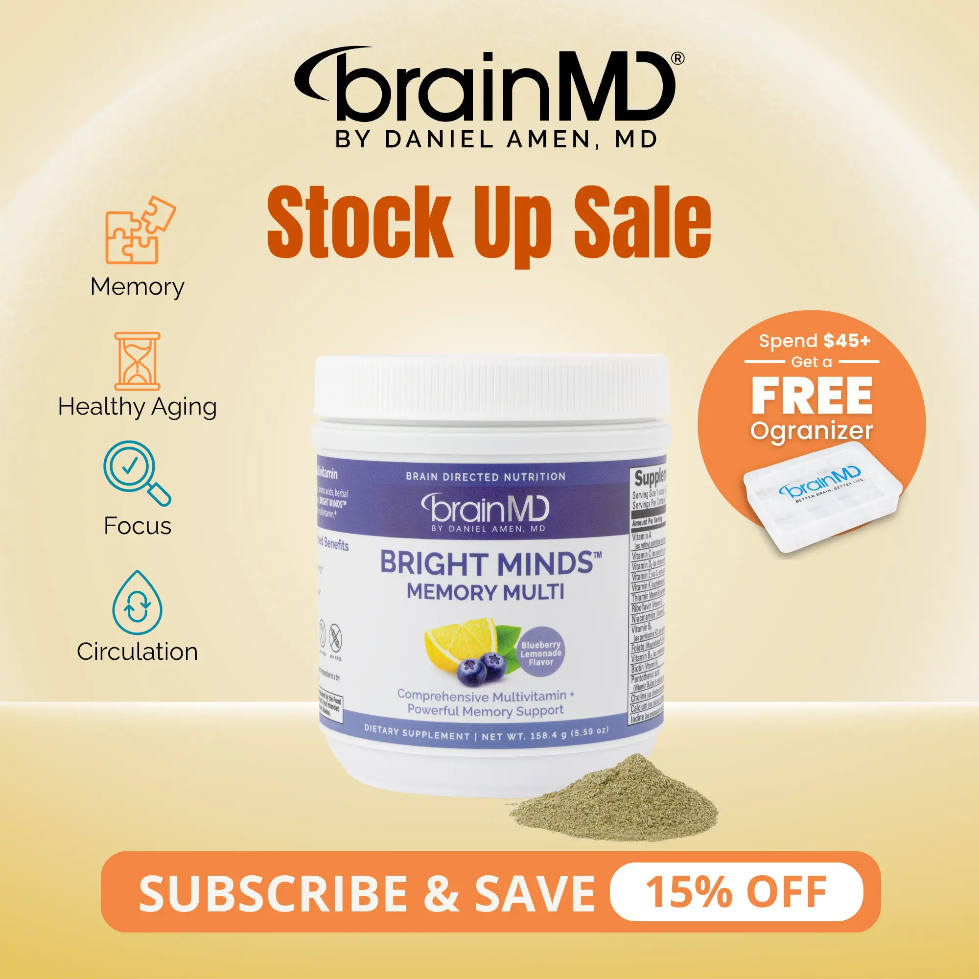 BRIGHT MINDS Memory Multivitamin | BrainMD | 11-in-1 Brain Health Support | Memory, Focus, Mood & Energy | Phosphatidylserine + Ginkgo + CoQ10