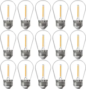 15 Pack Outdoor LED Replacement Bulbs for String Light, S14 LED Hanging Light Bulbs for Patio, Garden, E26 Base, 2200K Warm White, Non-