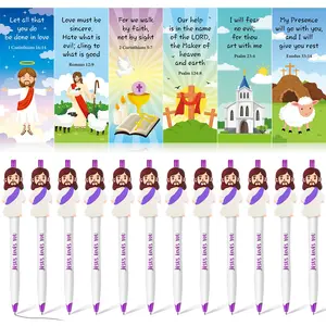 Jesus Figure Specialty Writing Pen with Bible Verse Cards, Bookmarks, Keychain - Stationery Office Supplies, Christian Church Gift for Sunday School Bible Study, Back to School Party Favors