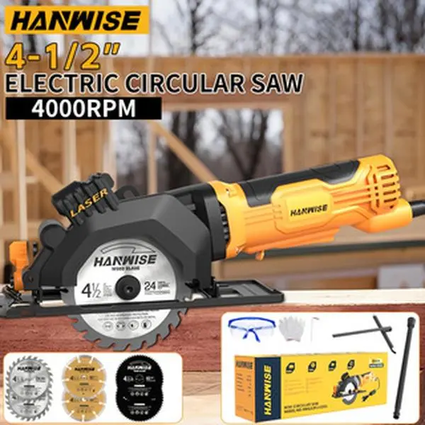 HANWISE 5.8A Circular Saw With 6 Blades (4-3/4 Inches And 4-1/2 Inches), Maximum CuttingDepth Of 1-11/16 Inches, Edge Guide, No Tool Tilt Adjustment, Metal Base, 120V Compact Saw,Suitable For Wood/metal/ceramic Tiles, Valentine's Day Gift
