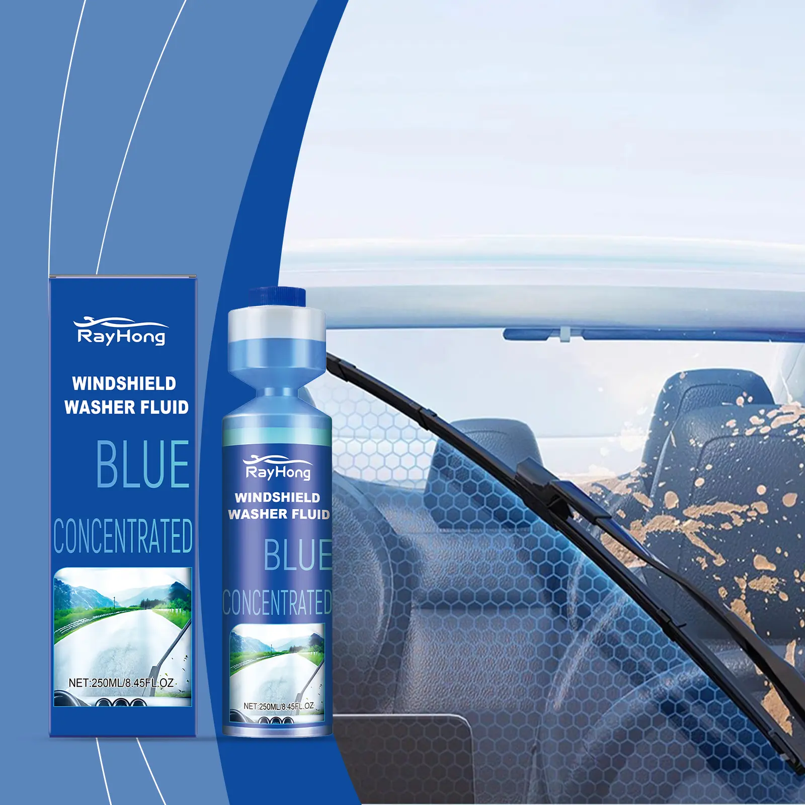 Automotive Windshield Washer Liquid - Surface Cleaner with Anti-Fog, Water Repellent, Oil Film Decomposition Features for Penetrating Stubborn Stains and Ensuring Streak-Free View