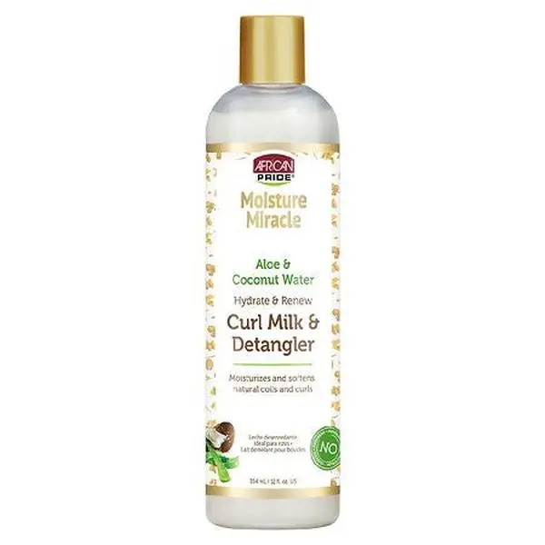 African Pride Hydrating Leave-in Curl Milk & Detangler with Coconut Water & Aloe, 12 oz – Frizz-Free, Moisture-Boosting, Nourishing Haircare for Dry Curly & Coily Hair, Daily Hydration Support