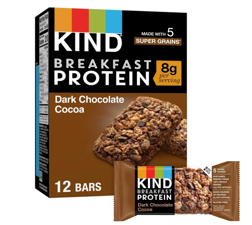 KIND Breakfast, Healthy Snack Bar, Dark Chocolate Cocoa, Gluten Free Breakfast Bars, 8g Protein, 1.76 OZ Packs (6 Count)