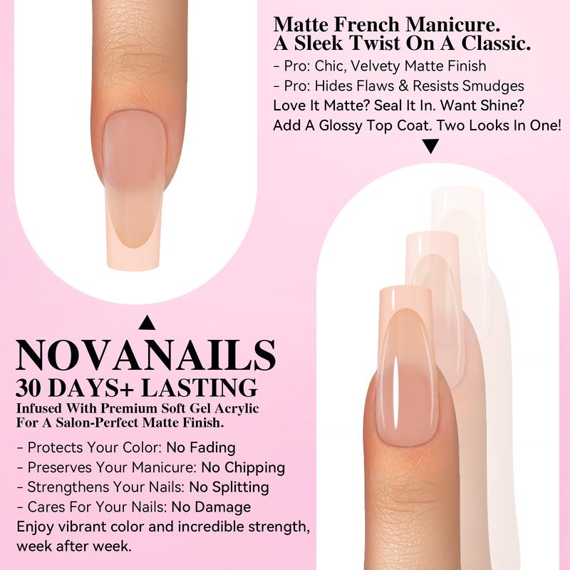 NOVANAILS French Tip Press On Kit 150Pcs Medium Square Skin Tones Gel Nail Tips Starter Kit for Gift and Nail Art DIY,Decorations Rhinestone Art Glue with Brushes Nude Acrylic Powder