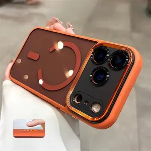 【 iPhone17 case 】Orange liquid skin sense magnetic for iphone17Pro Max 16 15  Air iPhone case silicone soft shell TPU+PC shockproofIncludes Tempered Glass Screen Protector
