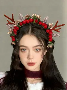 Christmas Cute Deer Antler Hairband, Luxurious Holiday Large Deer Antler Bell Headpiece, Unique Forest Style Festival Hair Accessory