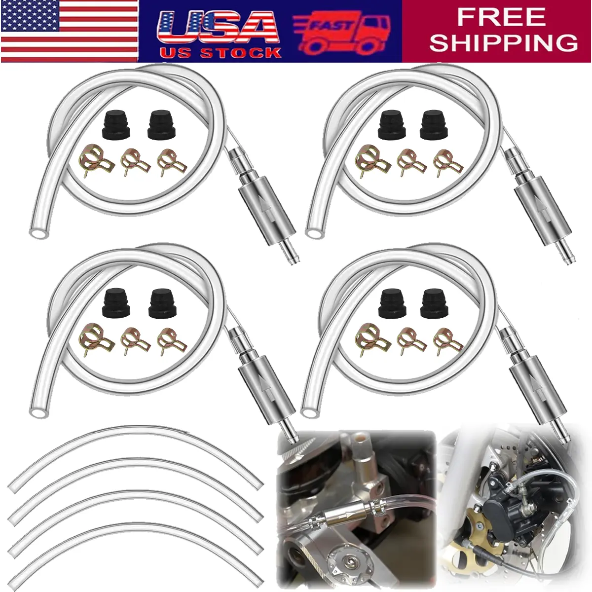 4PCS Car Brake Bleeder Hose Kit with 1-Way Check Valve, Automotive Fluid Bleeding Hand Tool for Car Repair Assembly & Disassembly car accessory sohochic